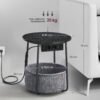Rundt Sidebord med Ladestation, Sofabord, Usb-porte, Moderne Natbord, Ebony Black-slate Grey - Billede 5