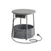 Rundt sidebord med ladestation og stofkurv, Rummeligt, Dove Grey og Slate Grey