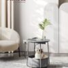 Rundt sidebord med ladestation og stofkurv, Rummeligt, Dove Grey og Slate Grey - Billede 2