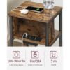 Sidebord Sengebord med stikkontakt Slim 2 AC-porte 2 USB-porte 30 X 34 X 58 cm, brun/sort - Billede 2