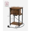 Sidebord Sengebord med stikkontakt Slim 2 AC-porte 2 USB-porte 30 X 34 X 58 cm, brun/sort - Billede 4