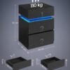 Sengebord med Led-belysning, Sidebord, Sengeskab, Sofabord, Sort med Trækorn - Billede 3