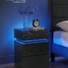 Sengebord med Led-belysning, Sidebord, Sengeskab, Sofabord, Sort med Trækorn - Billede 4