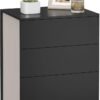 Sort natbord med 3 skuffer til soveværelse, moderne design.