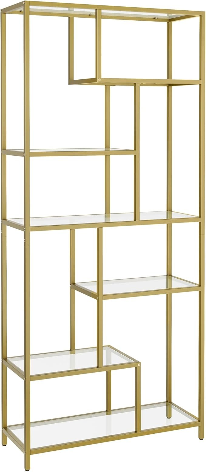 Bogreol, 6-lags Høj, Displayhylde, 30 X 80 X 180 Cm, Stue, Soveværelse, Køkken, Metallisk Guld 1 bogreol
