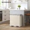 Dobbeltrum 2 X 30 L Skraldespand med 2 Skraldeposer, Metalfodpedaler, Creme - Billede 3