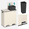 Dobbeltrum 2 X 30 L Skraldespand med 2 Skraldeposer, Metalfodpedaler, Creme - Billede 5