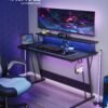 Spillebord med led, gamerbord, computerbord med skærmforhøjer, til 2 computere, klassisk sort - Billede 2