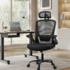 Kontorstol Ergonomisk Skrivebordsstol Drejestol med Mesh Polstret Lændestøtte - Blæk Sort - Billede 2