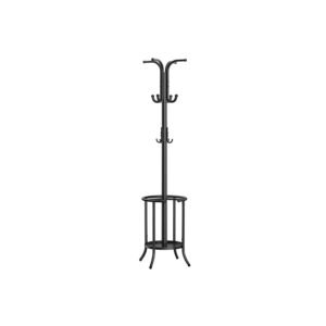 Fritstående tøjbøjle, tøjstativ med paraplyholder, 12 kroge, metal, 175 cm høj, blæk sort