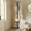 Fritstående tøjbøjle, tøjstativ med paraplyholder, 12 kroge, metal, 175 cm høj, blæk sort - Billede 2