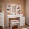 Led Belysning Toiletbord med Justerbar Lysstyrke Toiletbord med Spejl Kosmetisk Bord med Skuffer Åbne Rum Justerbare Hylder Moderne Sky Hvid Rdt624w01 - Billede 3