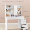 Led Belysning Toiletbord med Justerbar Lysstyrke Toiletbord med Spejl Kosmetisk Bord med Skuffer Åbne Rum Justerbare Hylder Moderne Sky Hvid Rdt624w01 - Billede 5