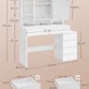 Led Belysning Toiletbord med Justerbar Lysstyrke Toiletbord med Spejl Kosmetisk Bord med Skuffer Åbne Rum Justerbare Hylder Moderne Sky Hvid Rdt624w01 - Billede 6