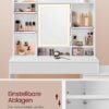 Led Belysning Toiletbord med Justerbar Lysstyrke Toiletbord med Spejl Kosmetisk Bord med Skuffer Åbne Rum Justerbare Hylder Moderne Sky Hvid Rdt624w01 - Billede 7