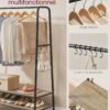 Tøjbøjle, garderobe med 2 hylder, 6 S-formede kroge, stålramme, turkisbrun og matsort - Billede 6