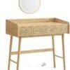 Toiletbord med spejl, lys, 3 skuffer i boheme stil, eg beige.