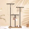 SONGMICS 2-in-1 Jewellery Display Stand Holder, Jewellery Rack Tree, 3 T-Shape Metal Bars with Holes, Storage Tray, Adjustable, Long Necklace Bracelet Earring Ring, Rustic Brown and Black JJS016B01 - Billede 2