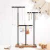 SONGMICS 2-in-1 Jewellery Display Stand Holder, Jewellery Rack Tree, 3 T-Shape Metal Bars with Holes, Storage Tray, Adjustable, Long Necklace Bracelet Earring Ring, Rustic Brown and Black JJS016B01 - Billede 3