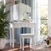 VASAGLE Vanity Set, Dressing Table Set with Large Frameless Mirror for Makeup, 5 Drawers and a Removable Storage Organiser, Cushioned Stool, White RDT25WT - Billede 3
