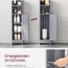Slankt badeværelsesskab med dør og hylder, fritstående badeværelsesopbevaring, duegrå - Billede 5