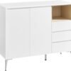VASAGLE Sideboard, Storage Cabinet, with Doors and Height Adjustable Shelf, 3 Drawers, Open Compartment, Modern, 40 x 103.5 x 85 cm, for Living Room, Kitchen, Study, Cloud White BBK273W21
