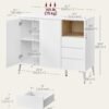 VASAGLE Sideboard, Storage Cabinet, with Doors and Height Adjustable Shelf, 3 Drawers, Open Compartment, Modern, 40 x 103.5 x 85 cm, for Living Room, Kitchen, Study, Cloud White BBK273W21 - Billede 3