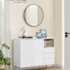 VASAGLE Sideboard, Storage Cabinet, with Doors and Height Adjustable Shelf, 3 Drawers, Open Compartment, Modern, 40 x 103.5 x 85 cm, for Living Room, Kitchen, Study, Cloud White BBK273W21 - Billede 7