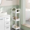 SONGMICS Small Shelf Storage Unit on Wheels, Bathroom Trolley, Slim Kitchen Shelf, 3-Tier Storage Caddy, Bamboo, Space-Saving, 20 x 30 x 80 cm, White BCB083W01 - Billede 2
