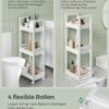 SONGMICS Small Shelf Storage Unit on Wheels, Bathroom Trolley, Slim Kitchen Shelf, 3-Tier Storage Caddy, Bamboo, Space-Saving, 20 x 30 x 80 cm, White BCB083W01 - Billede 3