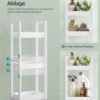 SONGMICS Small Shelf Storage Unit on Wheels, Bathroom Trolley, Slim Kitchen Shelf, 3-Tier Storage Caddy, Bamboo, Space-Saving, 20 x 30 x 80 cm, White BCB083W01 - Billede 4