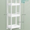SONGMICS Small Shelf Storage Unit on Wheels, Bathroom Trolley, Slim Kitchen Shelf, 3-Tier Storage Caddy, Bamboo, Space-Saving, 20 x 30 x 80 cm, White BCB083W01 - Billede 6