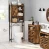 VASAGLE Over-the-Toilet Storage, Bathroom Oragniser Rack, for Washing Machine, with Small Cabinet, Steel Frame, Easy Assembly, Industrial, 64 x 24 x 171 cm, Rustic Brown and Black BTS003B01 - Billede 2