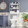 Opbevaring over toilettet, 3-lags bambus toiletstativ, badeværelse, nem montering, hvid - Billede 2