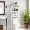 Opbevaring over toilettet, 3-lags bambus toiletstativ, badeværelse, nem montering, hvid - Billede 3