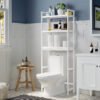 Opbevaring over toilettet, 3-lags bambus toiletstativ, badeværelse, nem montering, hvid - Billede 4