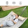 SONGMICS Hammock, Quilted Fabric Hammock with Detachable Curved Bamboo Spreaders, Pillow, 200 x 140 cm, Load Capacity 225 kg, Grey and Beige Rhombus GDC034G02 - Billede 2