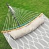 SONGMICS Hammock, Quilted Fabric Hammock with Detachable Curved Bamboo Spreaders, Pillow, 200 x 140 cm, Load Capacity 225 kg, Grey and Beige Rhombus GDC034G02 - Billede 4