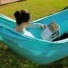 SONGMICS Hammock, 210 x 150 cm, Double Hammock, 300 kg Load Capacity, for Terrace, Balcony, Garden, Outdoor, Camping, with Carry Bag, Fastening Straps and Carabiners, Turquoise GDC15BU - Billede 3