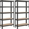 SONGMICS 2 Pack 5 Tier Steel Shelving Unit Boltless Mounting Garage Shed 650kg Load Capacity Each 30x75x150cm Black GLR030B22