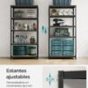 SONGMICS Shelving Unit, 60 x 120 x 200 cm, 750 kg Load Capacity (150 kg per Shelf), Industrial, Adjustable Storage Shelves, for Living Room, Kitchen, Garage, Black and Rustic Brown GLR060B11 - Billede 4