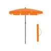 Orange balkonparasol med vippefunktion og solskærm.