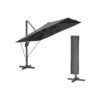 SONGMICS Garden Patio Cantilever Parasol 3 x 3 m, Square Offset Banana Hanging Parasol Umbrella, UPF 50+, 360° Rotation, Adjustable Tilt, Crank for Opening Closing, with Base, Grey GPU039G01