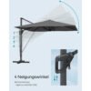 SONGMICS Garden Patio Cantilever Parasol 3 x 3 m, Square Offset Banana Hanging Parasol Umbrella, UPF 50+, 360° Rotation, Adjustable Tilt, Crank for Opening Closing, with Base, Grey GPU039G01 - Billede 4