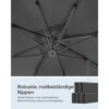 SONGMICS Garden Patio Cantilever Parasol 3 x 3 m, Square Offset Banana Hanging Parasol Umbrella, UPF 50+, 360° Rotation, Adjustable Tilt, Crank for Opening Closing, with Base, Grey GPU039G01 - Billede 6