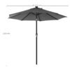 SONGMICS 2.7 m Garden Parasol Umbrella with Solar-Powered LED Lights, Sunshade with UPF 50+ Protection, Tilting, Crank Handle for Opening Closing, Base Not Included, Grey GPU040G01 - Billede 3