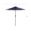290 cm haveparasol, UPF 50+, solskærm, 30° vipning i 2 retninger, fod medfølger ikke, blå - Billede 7
