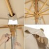 SONGMICS 3 m Garden Umbrella, Octagonal Parasol with Sun Protection, Wooden Pole and Ribs, Tilt Mechanism, Base Not Included, for Balcony Terrace Garden Outdoor, Beige GPU32BE - Billede 6
