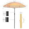 Bærbar parasol med orange og hvide striber til strand og have.