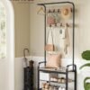 VASAGLE Coat Rack, Coat Stand with Shoe Storage Bench, 4-in-1 Design, with 9 Removable Hooks, a Clothes Rail, for Hallway, Entrance, 34 x 72 x 183 cm, Industrial, Camel Brown and Ink Black HSR040K02 - Billede 2